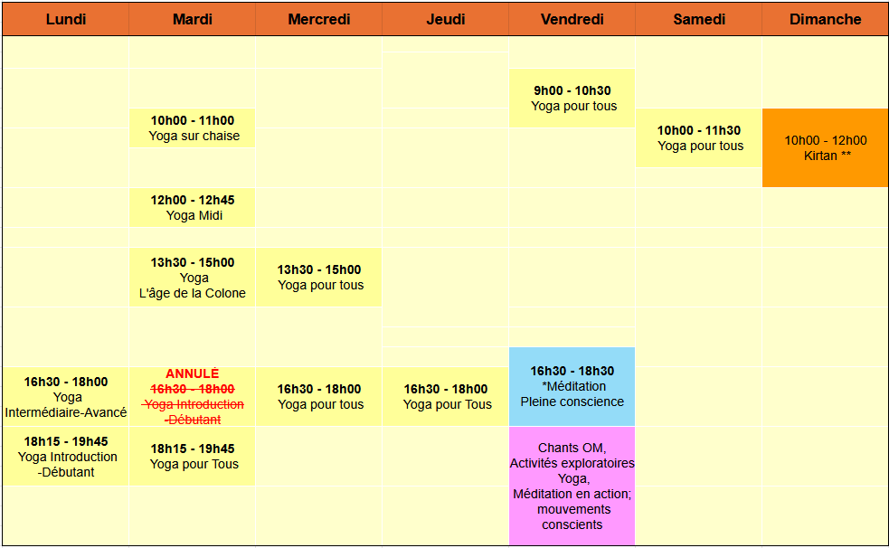 Horaire Hatha Yoga, méditation, pleine conscience et retraites – Centre Yoga Chicoutimi Horaire Hatha Yoga, méditation, pleine conscience et retraites – Centre Yoga Chicoutimi