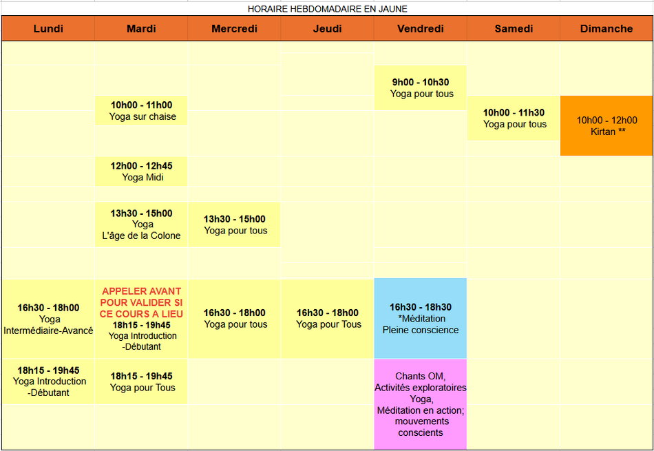 horaire yoga meditation centre yoga chicoutimi 2025 2026 JANV.2026