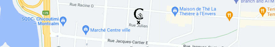 Carte du Centre ville Chicoutimi et l'entrée arrière stationnement Place Jacque Cartier ( rue Julien ) du Centre Yoga Chicoutimi 